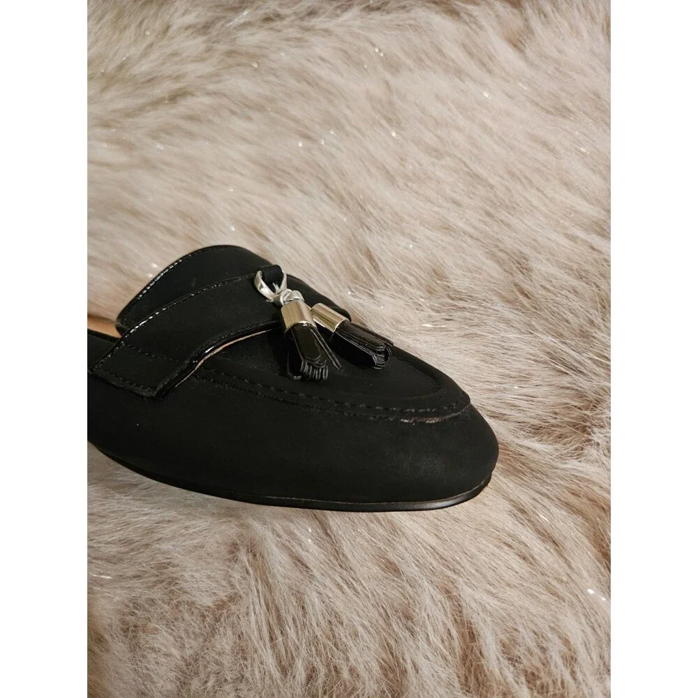 Adrienne Vittadini Saige Black Slip On Tassel Loafer Mule Sz 7.5 Still Online